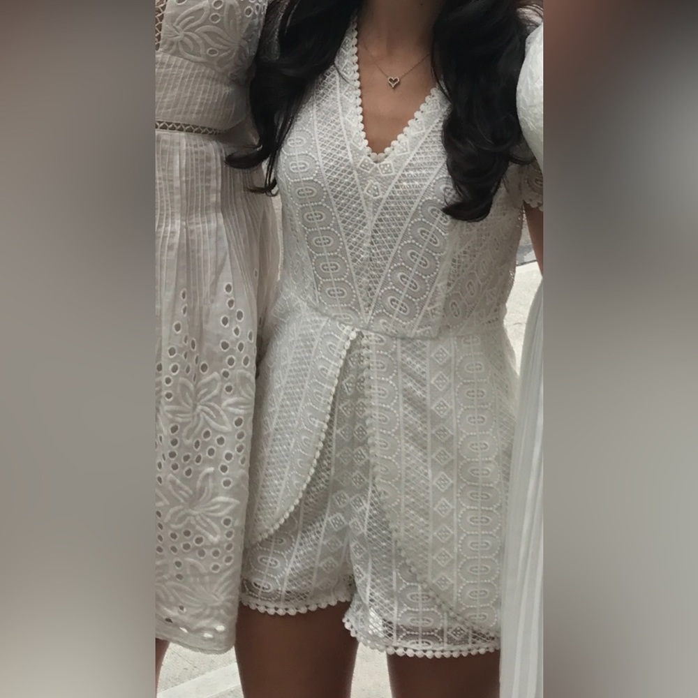 RAMY BROOK Elegant White Lace Romper. Perfect for special occasions, graduation